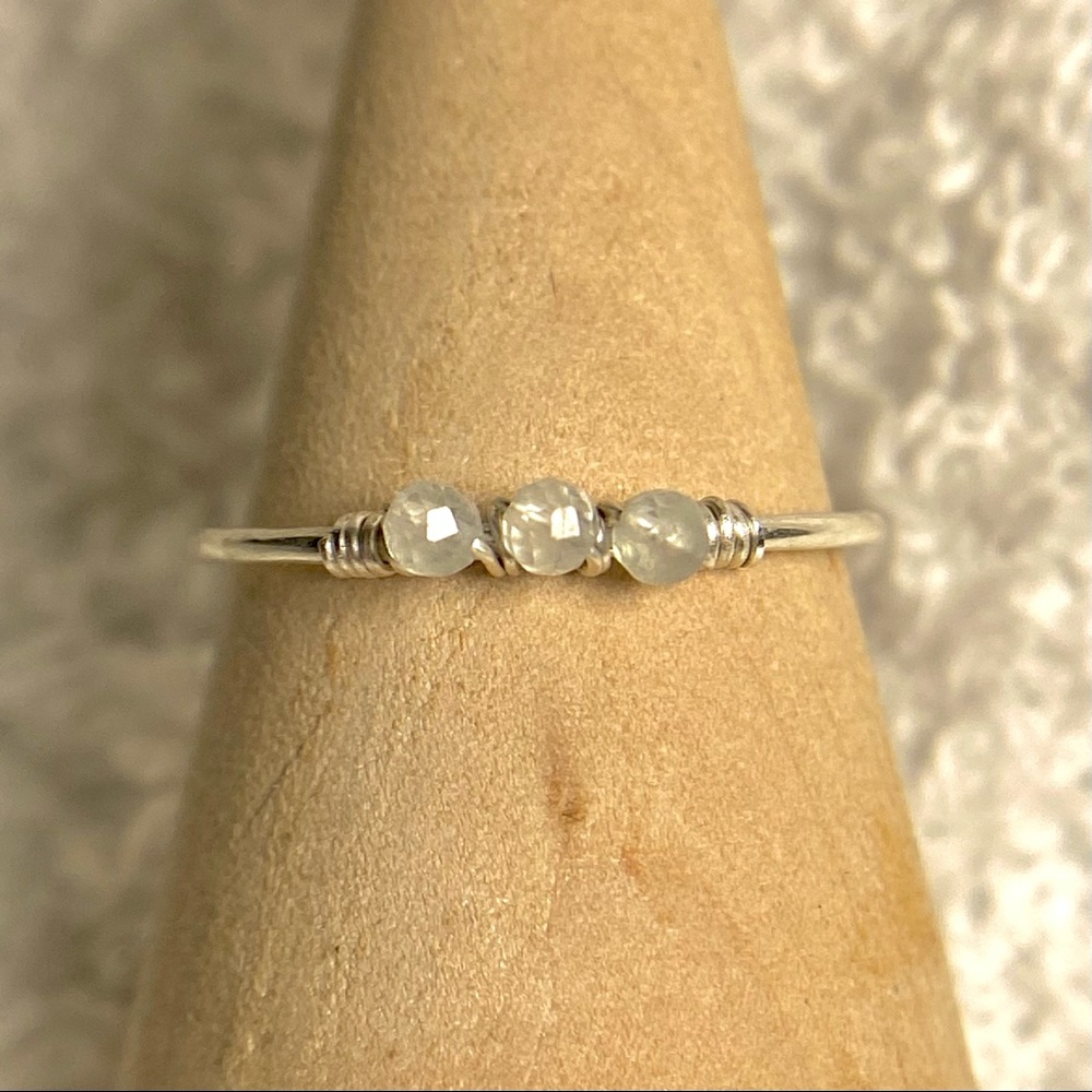 Dainty aquamarine wire wrapped ring band 925SS